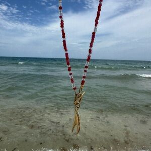 Gold and Red Beaded Necklace